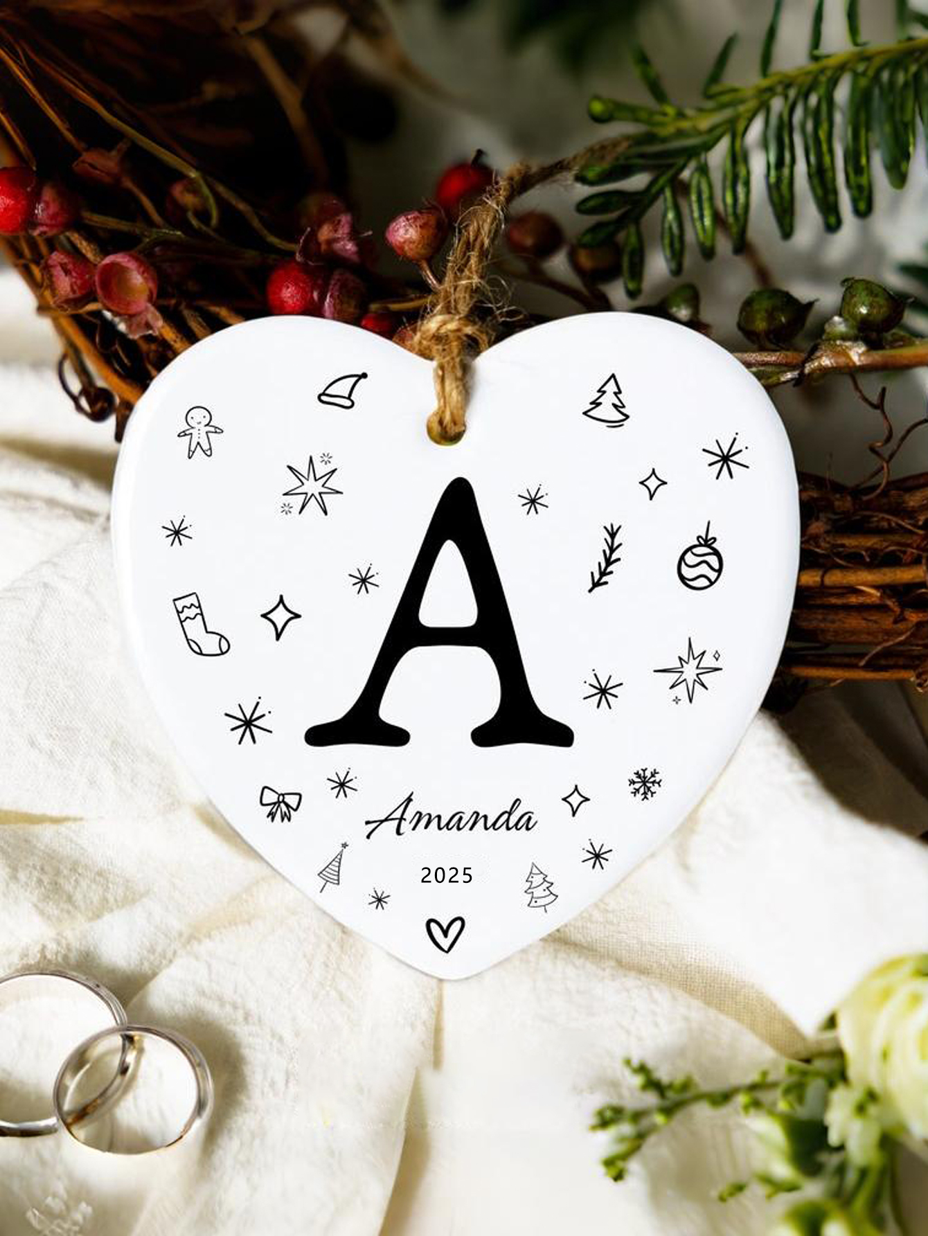 Custom Heart Letter Christmas Ornament